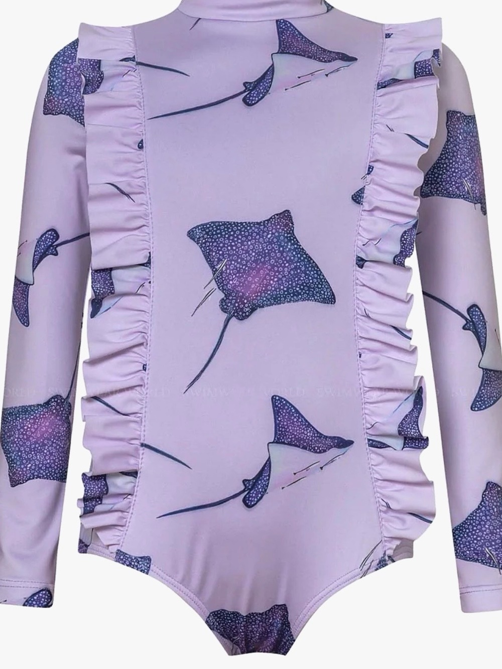 Pepita & me.   Kids Long Sleeve Swim One-Piece in Light Purple with Ray Print